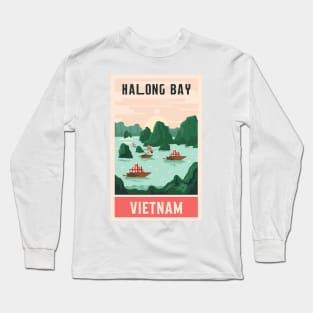 A Vintage Travel Art of Halong Bay - Vietnam Long Sleeve T-Shirt